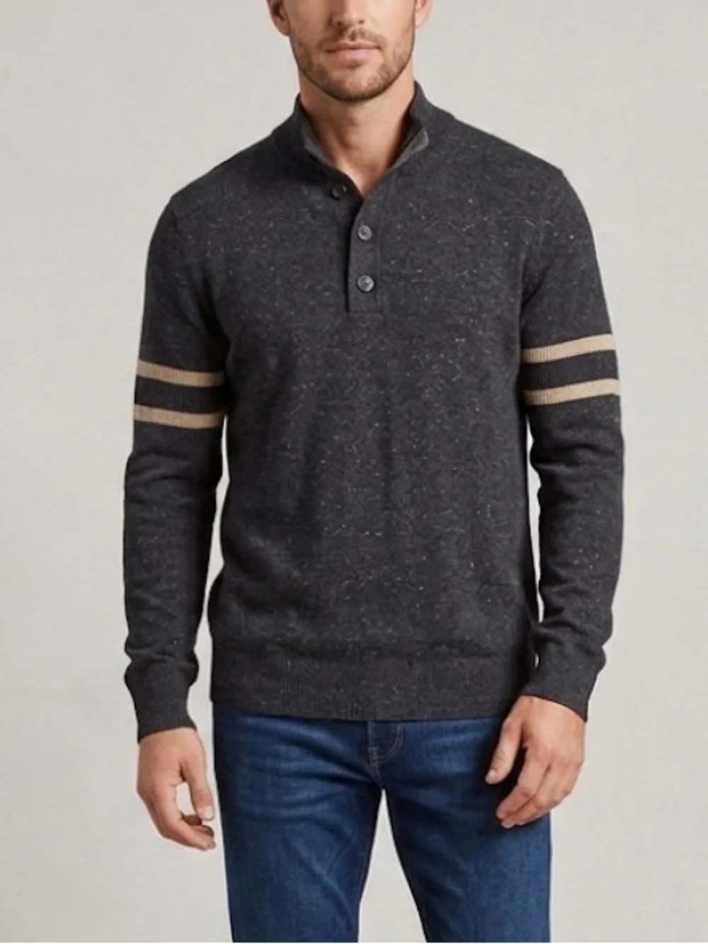 Banana Republic Men's Black Gray Marled Henley Cotton Sweater Size XL Tall